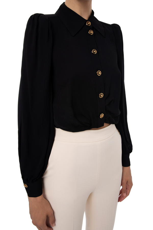Kurze Hemdbluse mit Knotenmotiv - Elisabetta Franchi® Outlet
