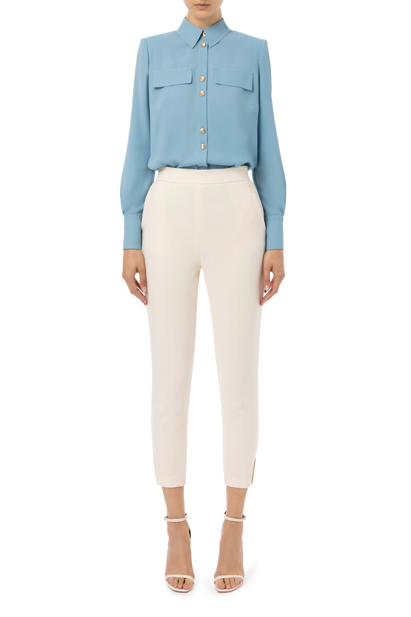 Long sleeve blouse in georgette fabric with micro buttons - Elisabetta Franchi® Outlet