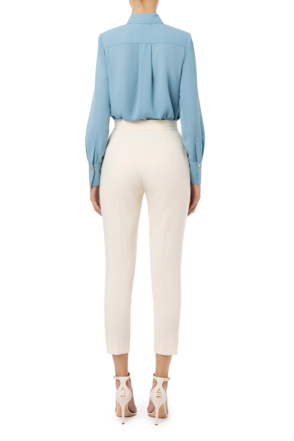 Long sleeve blouse in georgette fabric with micro buttons - Elisabetta Franchi® Outlet