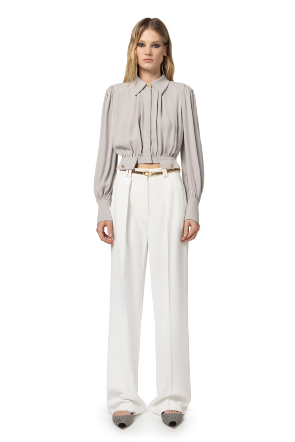 Cropped blouse in viscose georgette fabric - Elisabetta Franchi® Outlet