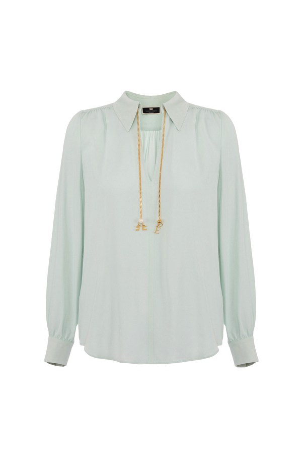 Chemise en georgette de viscose avec accessoire sur le col - Elisabetta Franchi® Outlet