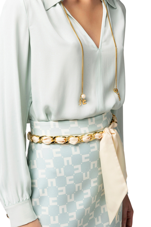 Chemise en georgette de viscose avec accessoire sur le col - Elisabetta Franchi® Outlet