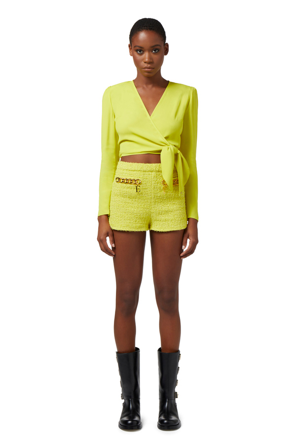 Cropped blouse in viscose georgette fabric with knot - Elisabetta Franchi® Outlet