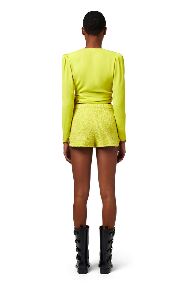 Cropped blouse in viscose georgette fabric with knot - Elisabetta Franchi® Outlet