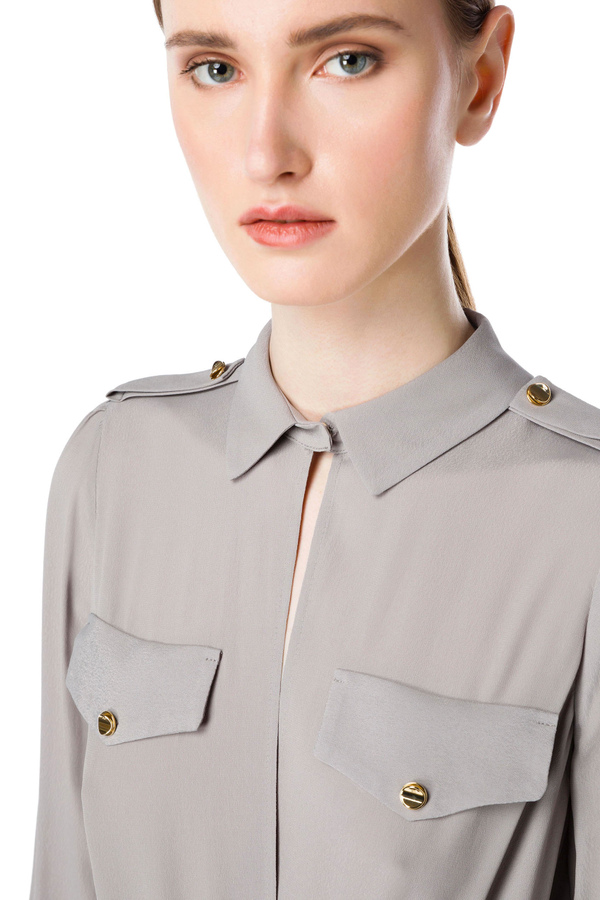 Crossover bodysuit-style blouse with light gold buttons - Elisabetta Franchi® Outlet