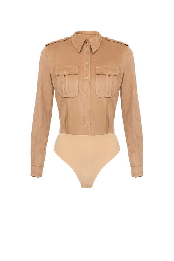 Bodysuit-style blouse with suede effect - Elisabetta Franchi® Outlet