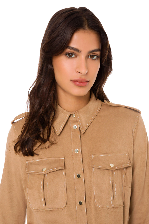 Bodysuit-style blouse with suede effect - Elisabetta Franchi® Outlet