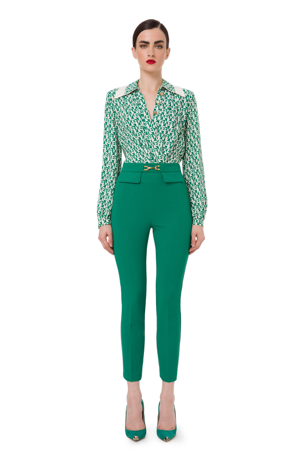 Crossover bodysuit-style shirt with diamond print - Elisabetta Franchi® Outlet