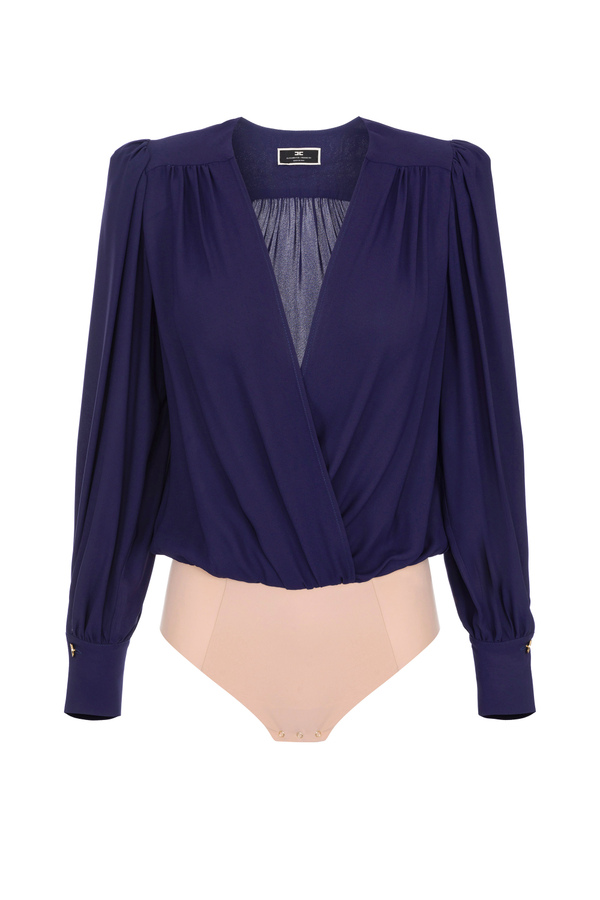 Draped bodysuit-style blouse in georgette fabric - Elisabetta Franchi® Outlet
