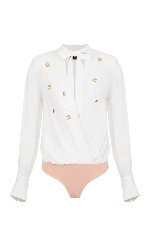 Bodysuit-style shirt in viscose fabric with little scarf - Elisabetta Franchi® Outlet