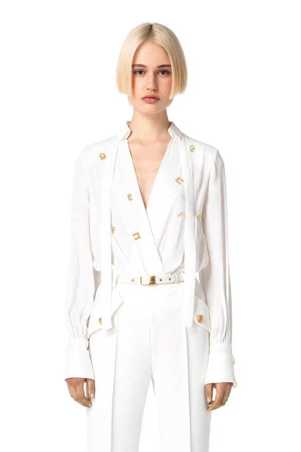 Camisa body de viscosa con pañuelo - Elisabetta Franchi® Outlet