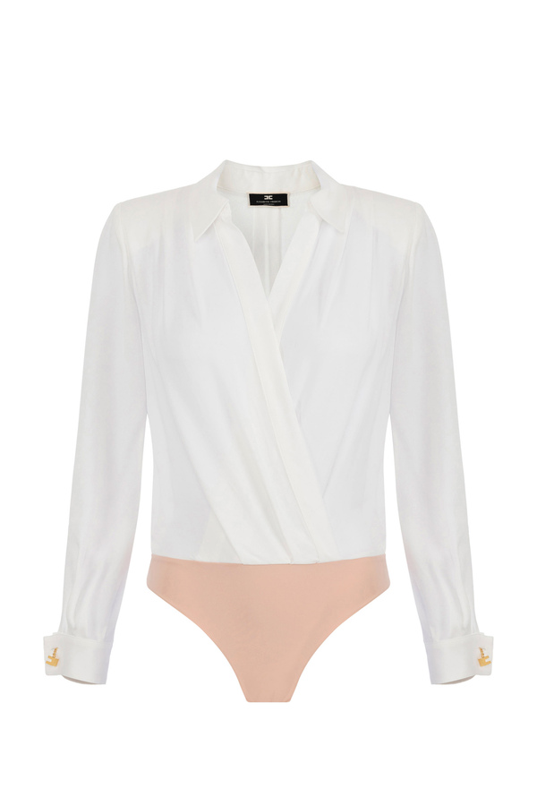 Crossover bodysuit-style blouse in viscose georgette fabric with cufflink - Elisabetta Franchi® Outlet