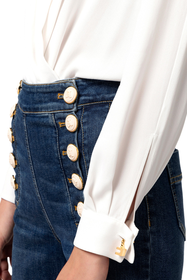 Crossover bodysuit-style blouse in viscose georgette fabric with cufflink - Elisabetta Franchi® Outlet