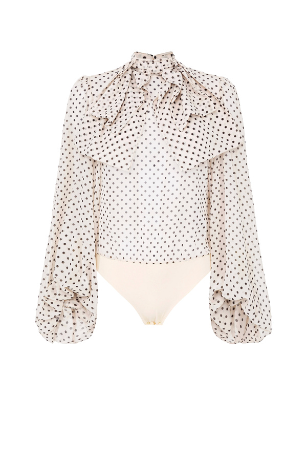 Bodysuit-style blouse with polka dot print and bow - Elisabetta Franchi® Outlet