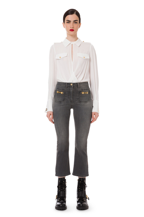 Bodysuit-style shirt with pockets and gold buttons - Elisabetta Franchi® Outlet