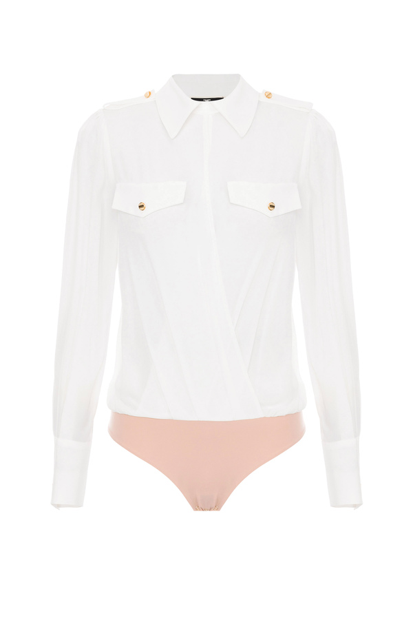 Bodysuit-style shirt with pockets and gold buttons - Elisabetta Franchi® Outlet