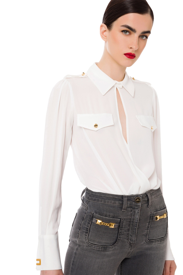 Camisa body con bolsillos y botones gold - Elisabetta Franchi® Outlet