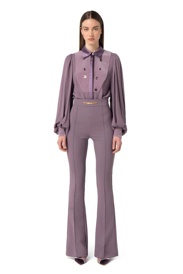 Camisa body de viscosa con placas del logotipo - Elisabetta Franchi® Outlet