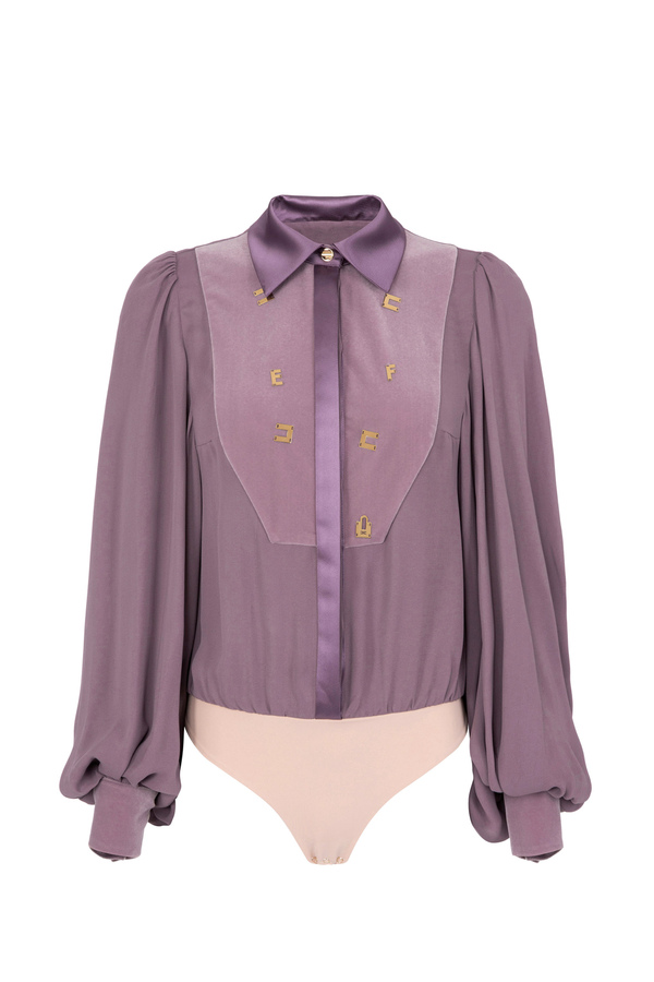 Bodysuit-style shirt in viscose with logo plaques - Elisabetta Franchi® Outlet