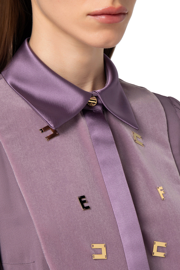 Bodysuit-style shirt in viscose with logo plaques - Elisabetta Franchi® Outlet