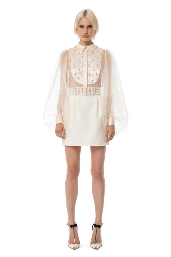 Bodysuit-style blouse in organza fabric with embroidered bib - Elisabetta Franchi® Outlet