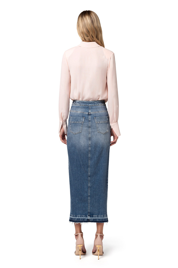 Crossed bodysuit-style shirt in georgette fabric with logoed ribbon - Elisabetta Franchi® Outlet