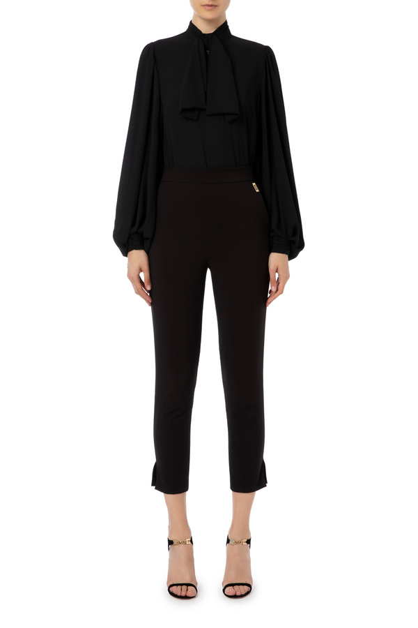 Bodysuit-style blouse with polka dot print and bow - Elisabetta Franchi® Outlet