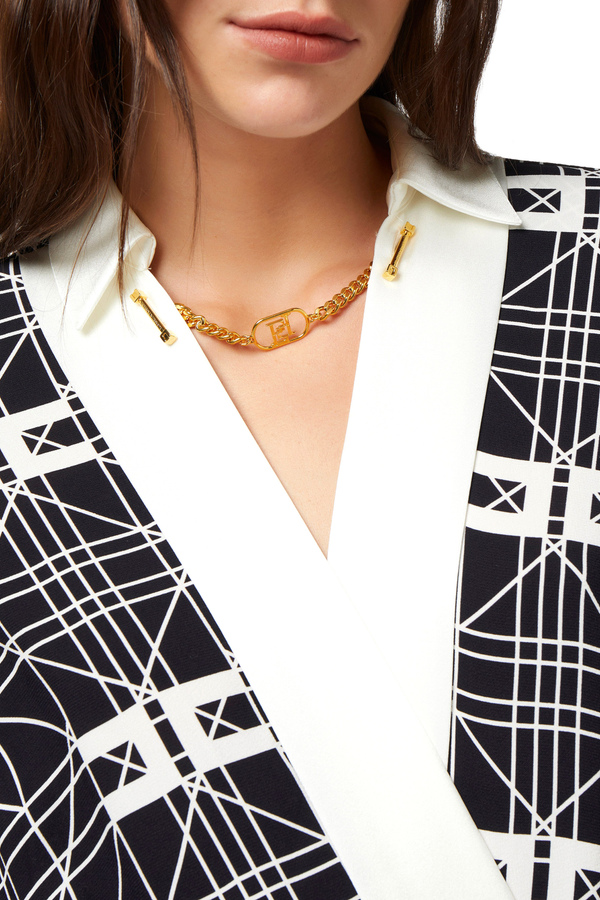 Crossover bodysuit-style blouse in printed viscose georgette fabric - Elisabetta Franchi® Outlet