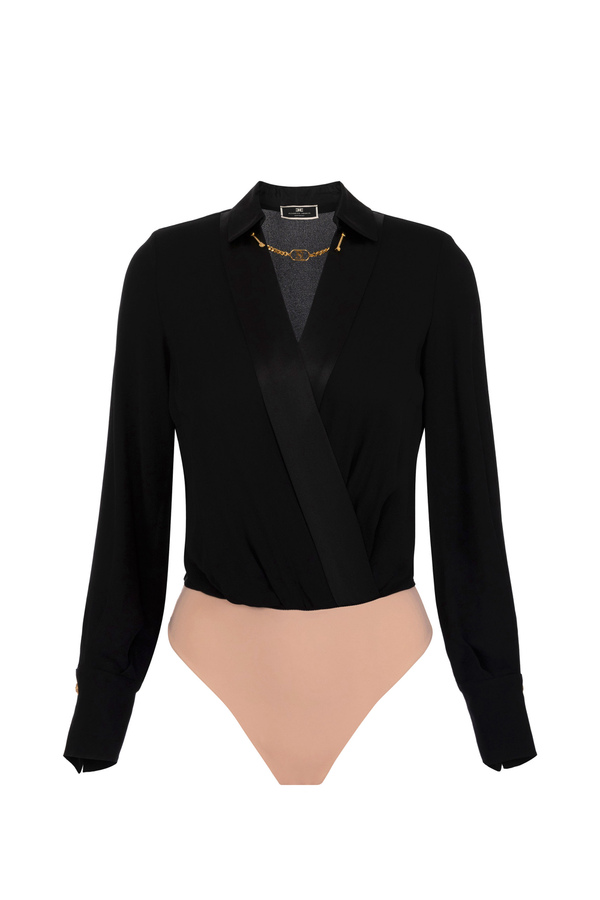 Crossover bodysuit-style blouse in viscose georgette fabric - Elisabetta Franchi® Outlet