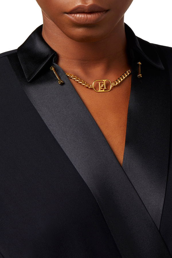 Crossover bodysuit-style blouse in viscose georgette fabric - Elisabetta Franchi® Outlet