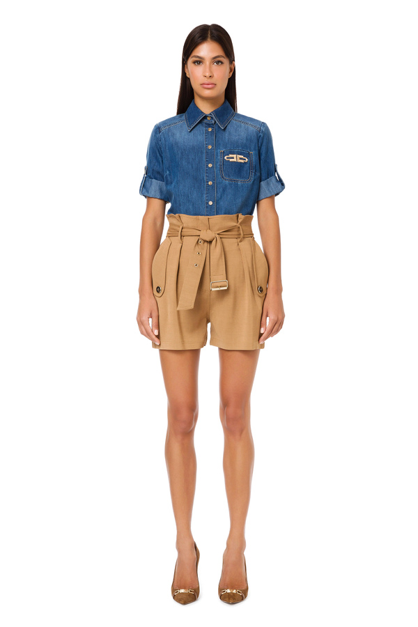 Short sleeve denim blouse - Elisabetta Franchi® Outlet