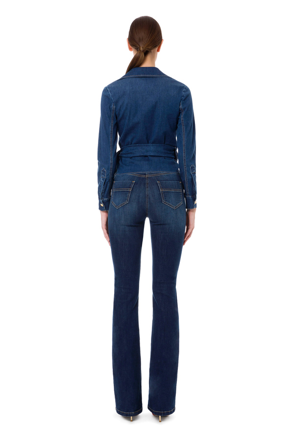 Denim cropped shirt with bow - Elisabetta Franchi® Outlet