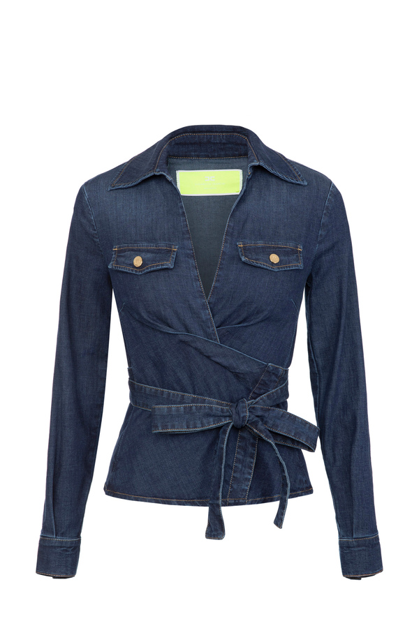 Denim shirt with sash belt - Elisabetta Franchi® Outlet