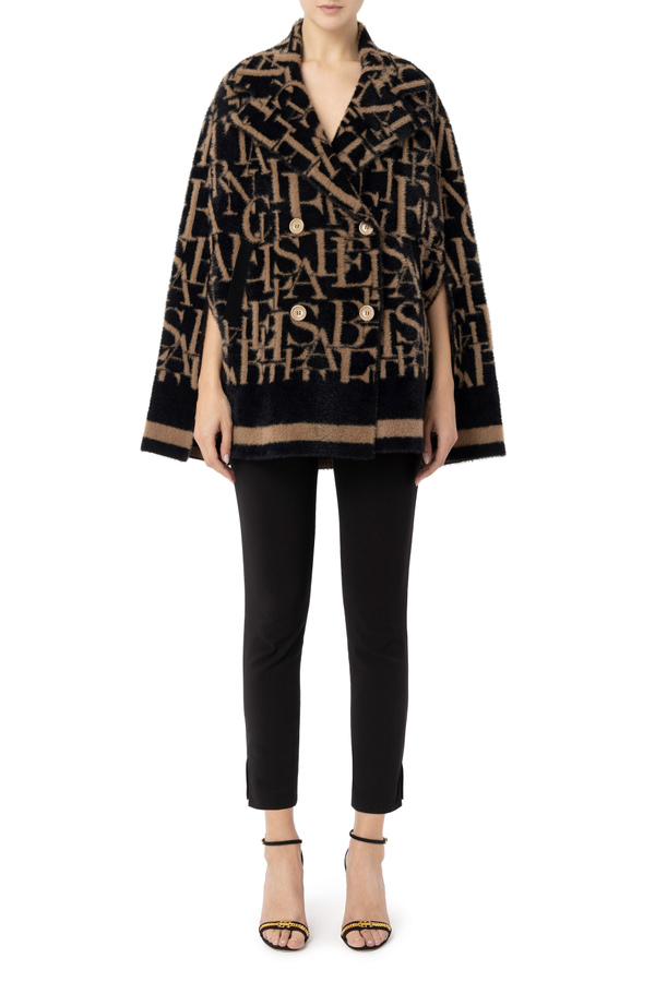 Double-breasted cape with lettering pattern - Elisabetta Franchi® Outlet