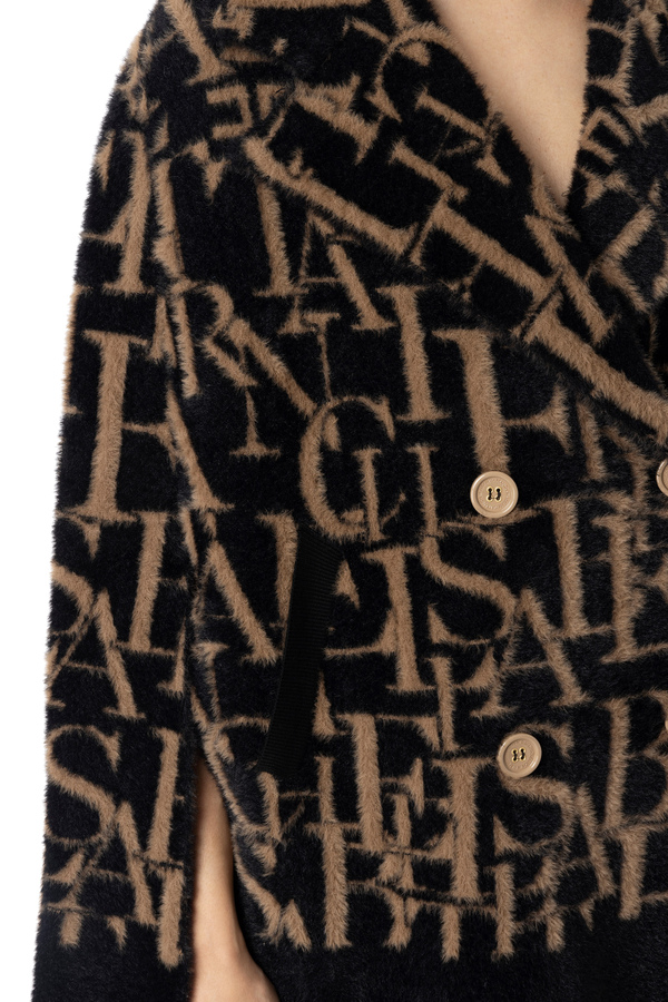 Double-breasted cape with lettering pattern - Elisabetta Franchi® Outlet
