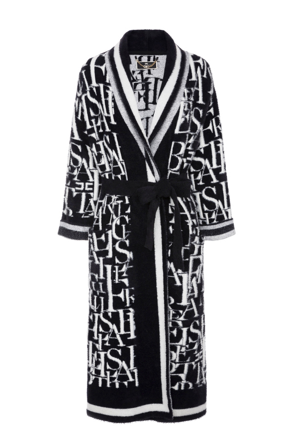 Knit coat with lettering pattern - Elisabetta Franchi® Outlet