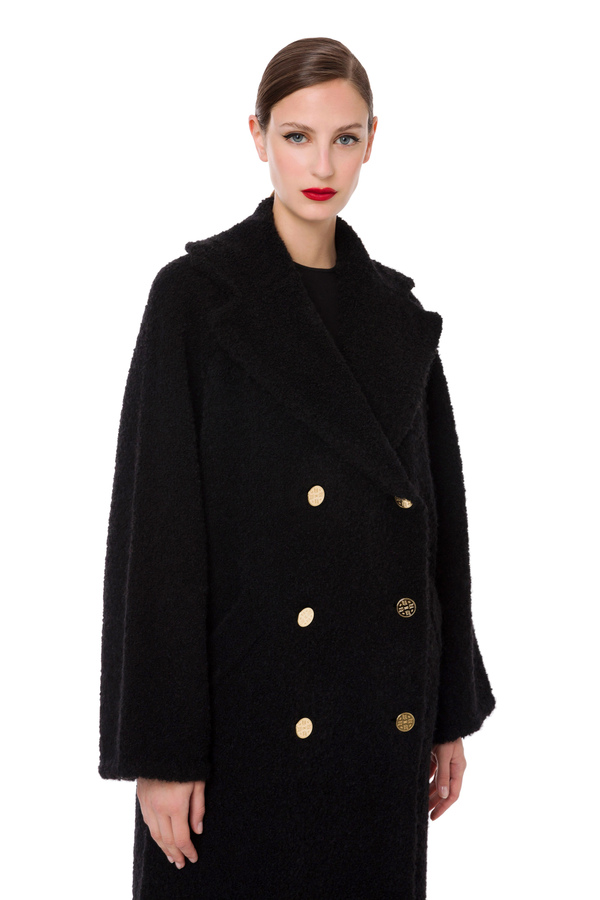 Bouclé knit double-breasted coat - Elisabetta Franchi® Outlet