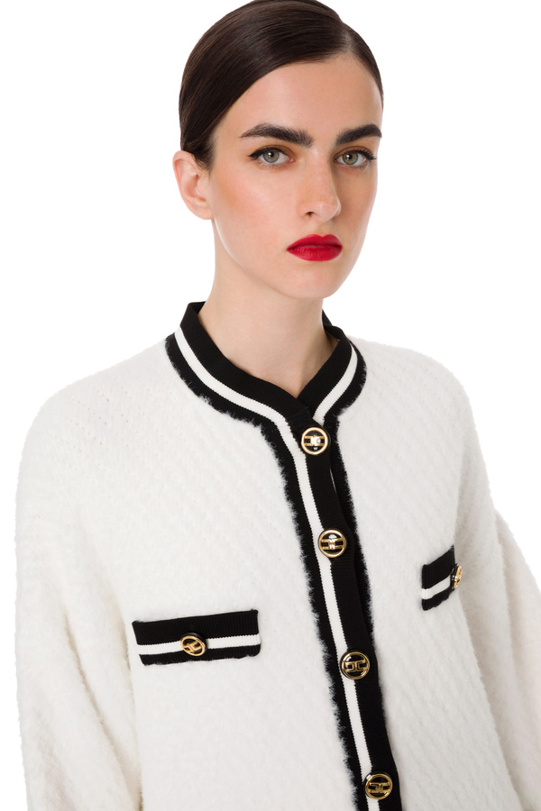 Knit coat with contrasting edges - Elisabetta Franchi® Outlet