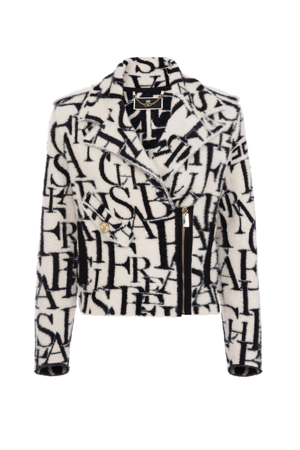 Knit biker’s jacket with lettering pattern - Elisabetta Franchi® Outlet