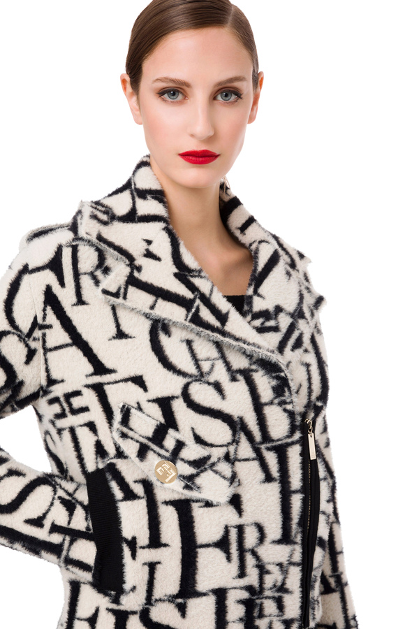 Knit biker’s jacket with lettering pattern - Elisabetta Franchi® Outlet