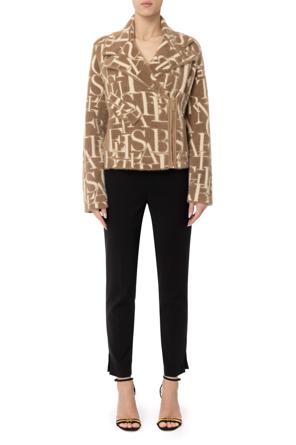 Knit biker’s jacket with lettering pattern - Elisabetta Franchi® Outlet