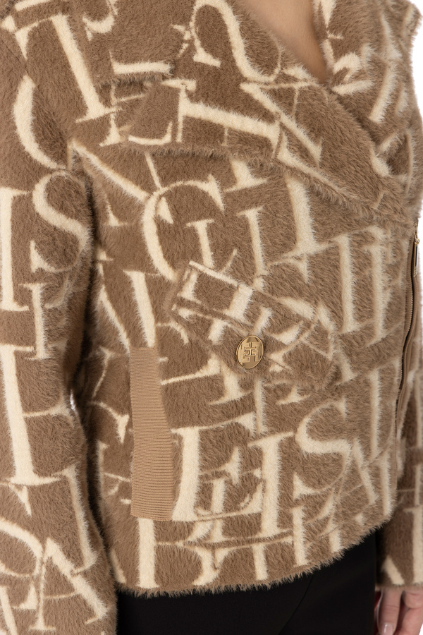 Knit biker’s jacket with lettering pattern - Elisabetta Franchi® Outlet