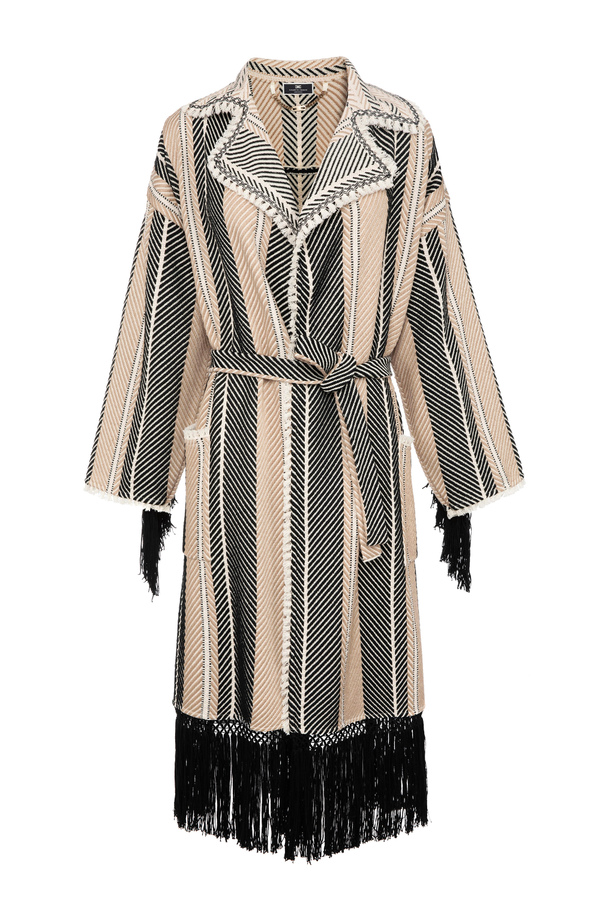 Formlockerer, zweifarbiger Mantel mit Fransen - Elisabetta Franchi® Outlet