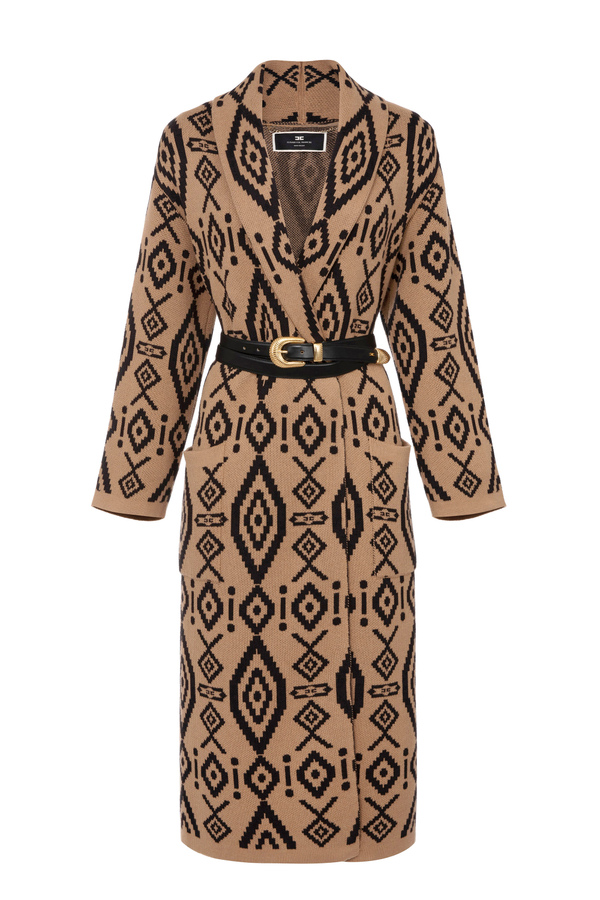 Long coat with diamond design - Elisabetta Franchi® Outlet