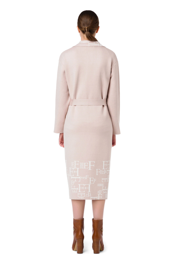 Jacquard coat with Elisabetta Franchi logo - Elisabetta Franchi® Outlet