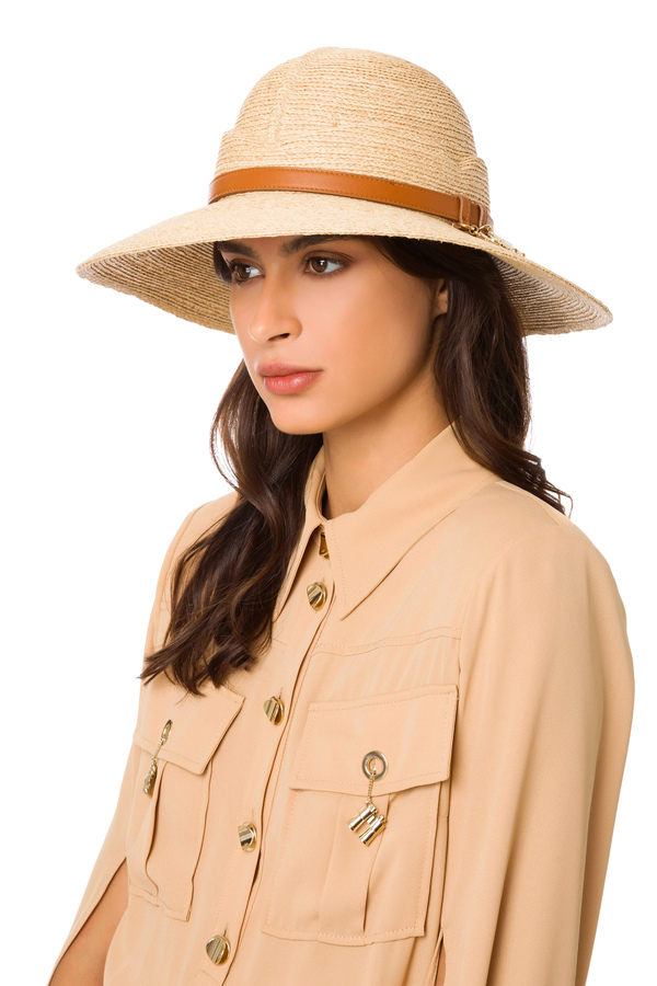 Raffia wide-brimmed hat with charm - Elisabetta Franchi® Outlet