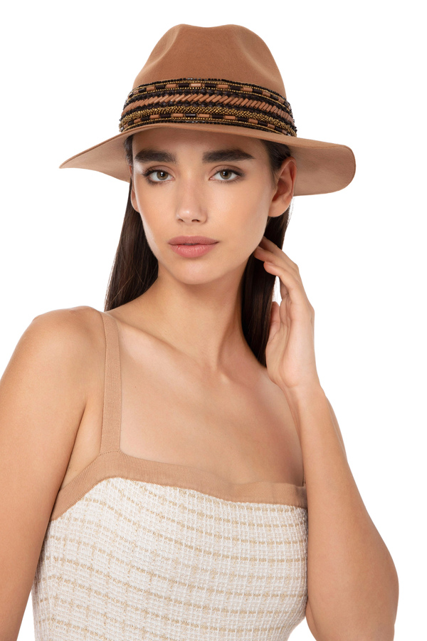 Wool felt hat with narrow brim - Elisabetta Franchi® Outlet