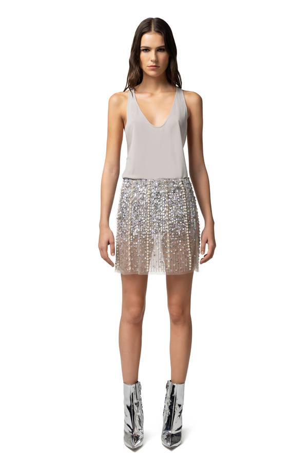 Top in jersey con ricamo logo - Elisabetta Franchi® Outlet