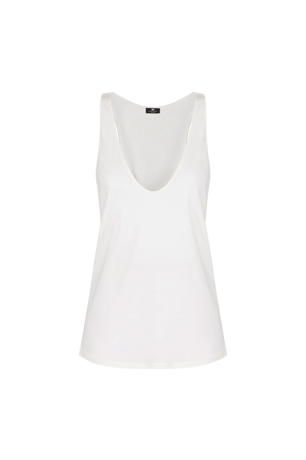 Top in jersey con ricamo logo - Elisabetta Franchi® Outlet