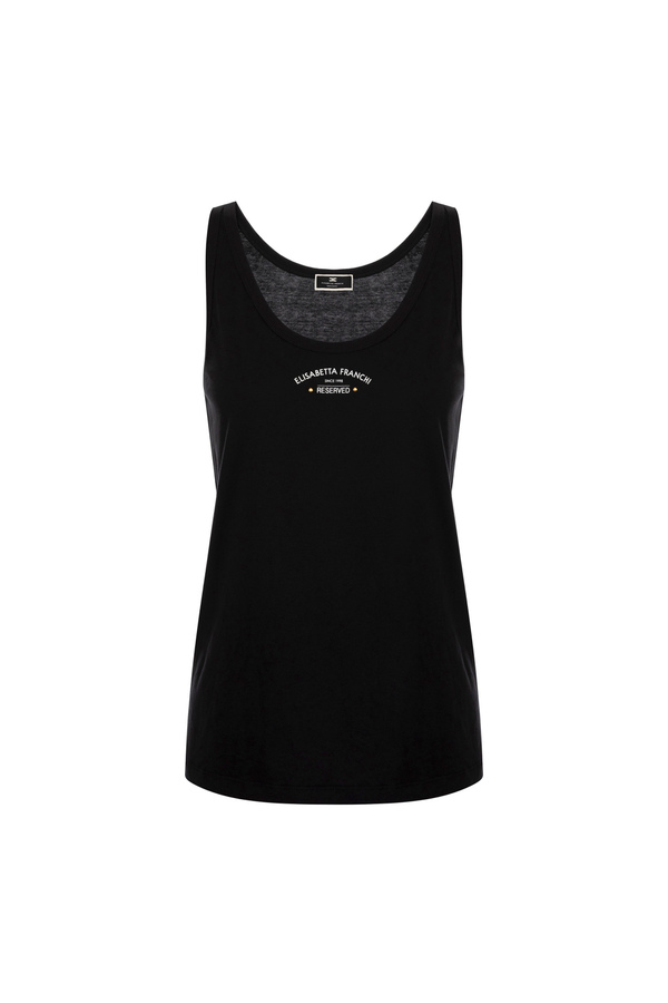 Cotton jersey top with logo print - Elisabetta Franchi® Outlet